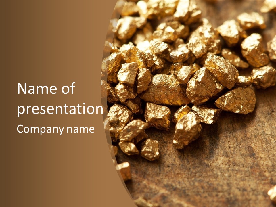 A Pile Of Gold Nuggets On A Wooden Surface PowerPoint Template