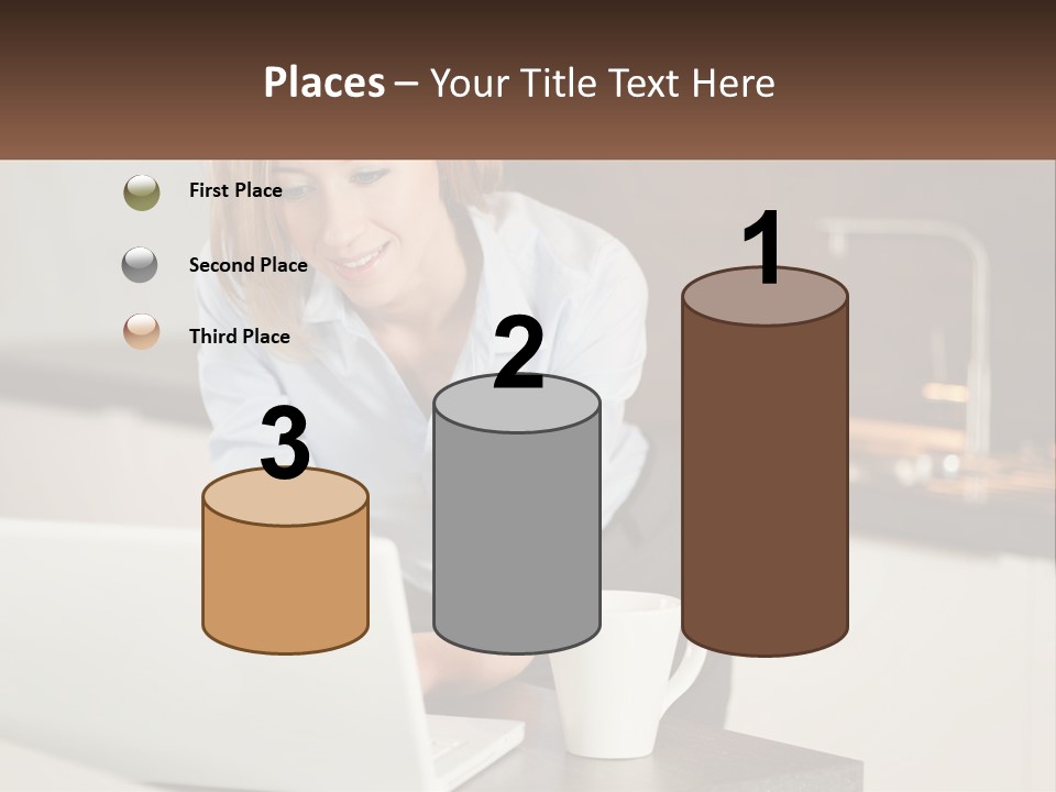 A Woman Sitting At A Table Using A Laptop Computer PowerPoint Template