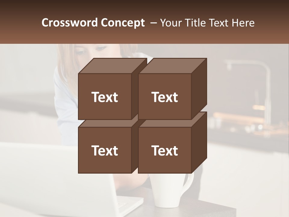 A Woman Sitting At A Table Using A Laptop Computer PowerPoint Template