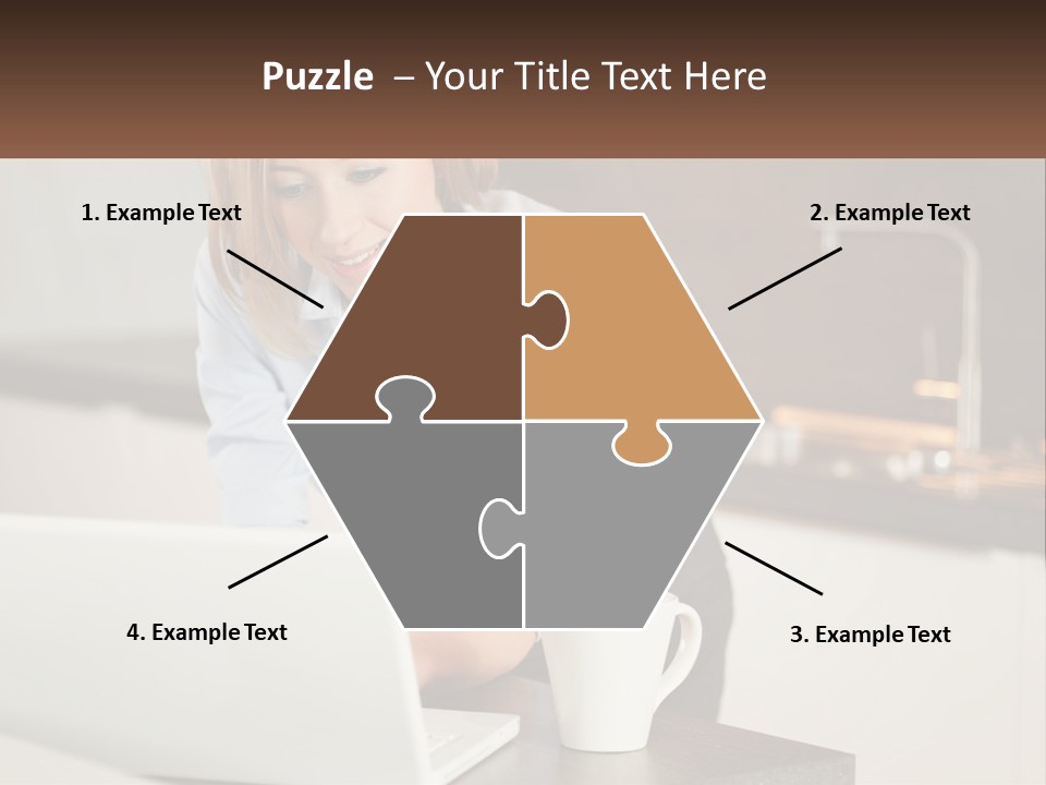 A Woman Sitting At A Table Using A Laptop Computer PowerPoint Template