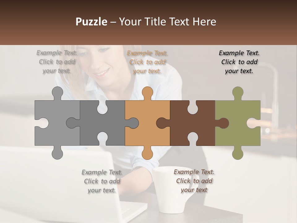 A Woman Sitting At A Table Using A Laptop Computer PowerPoint Template