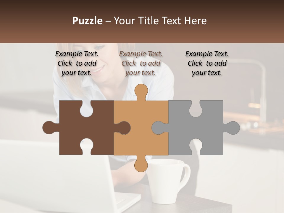 A Woman Sitting At A Table Using A Laptop Computer PowerPoint Template