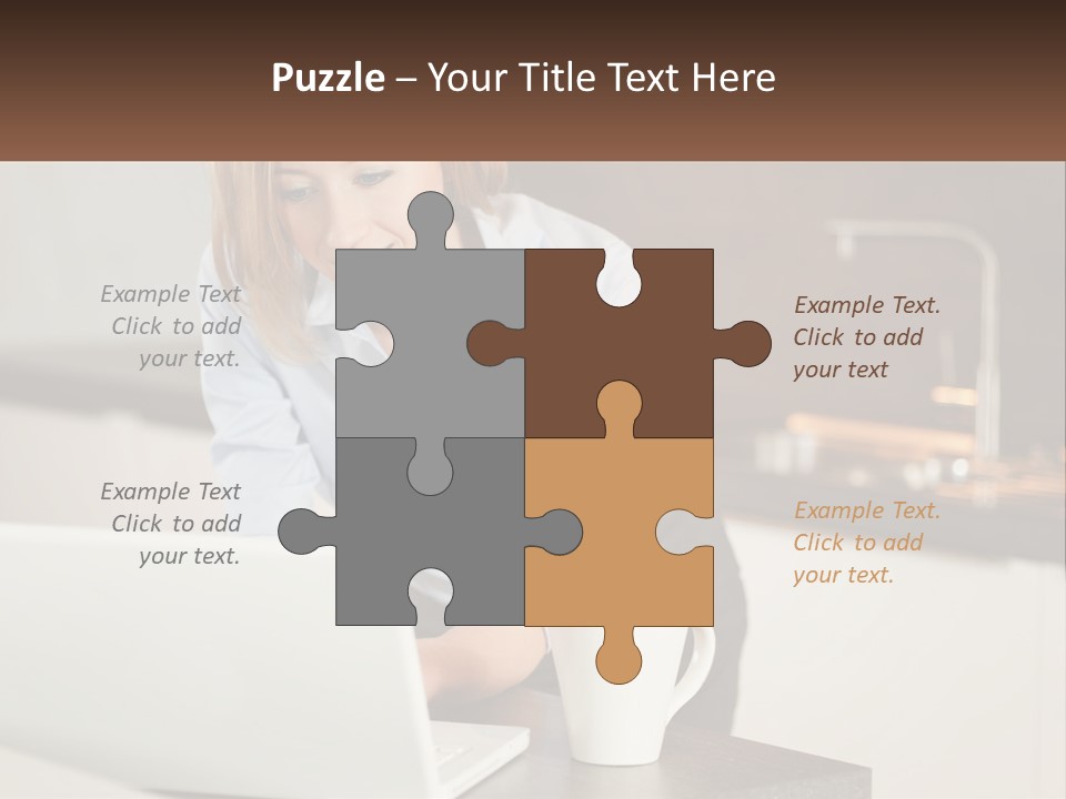 A Woman Sitting At A Table Using A Laptop Computer PowerPoint Template