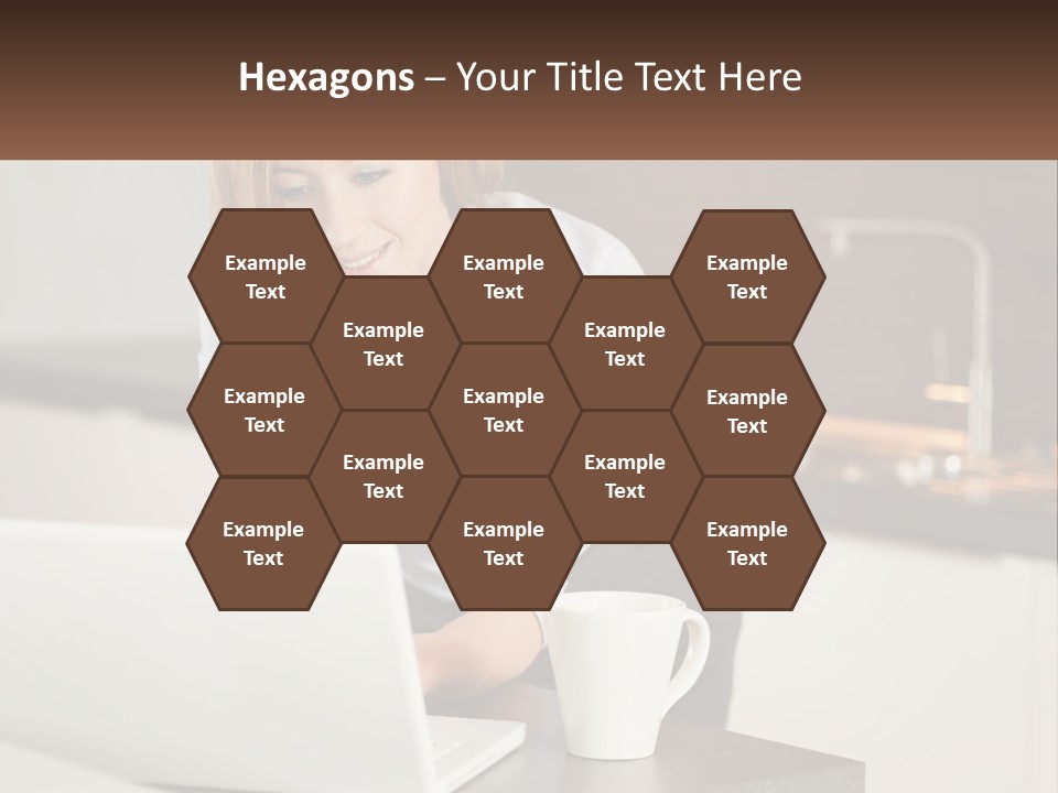 A Woman Sitting At A Table Using A Laptop Computer PowerPoint Template