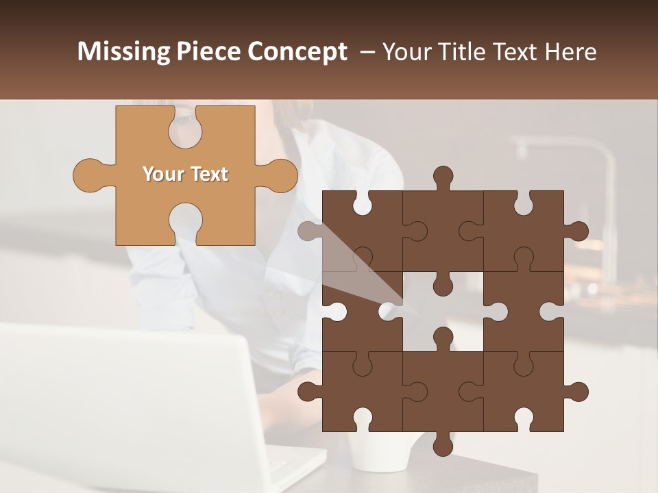 A Woman Sitting At A Table Using A Laptop Computer PowerPoint Template