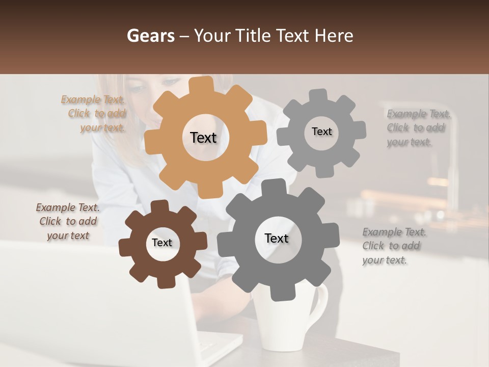 A Woman Sitting At A Table Using A Laptop Computer PowerPoint Template