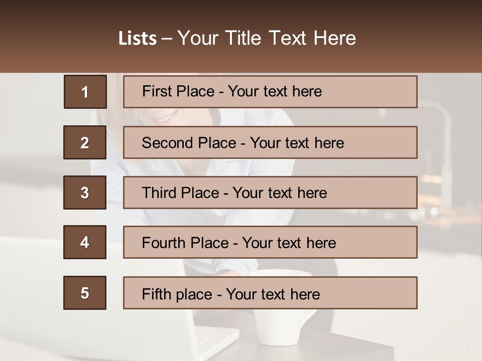 A Woman Sitting At A Table Using A Laptop Computer PowerPoint Template