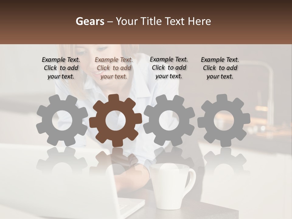 A Woman Sitting At A Table Using A Laptop Computer PowerPoint Template