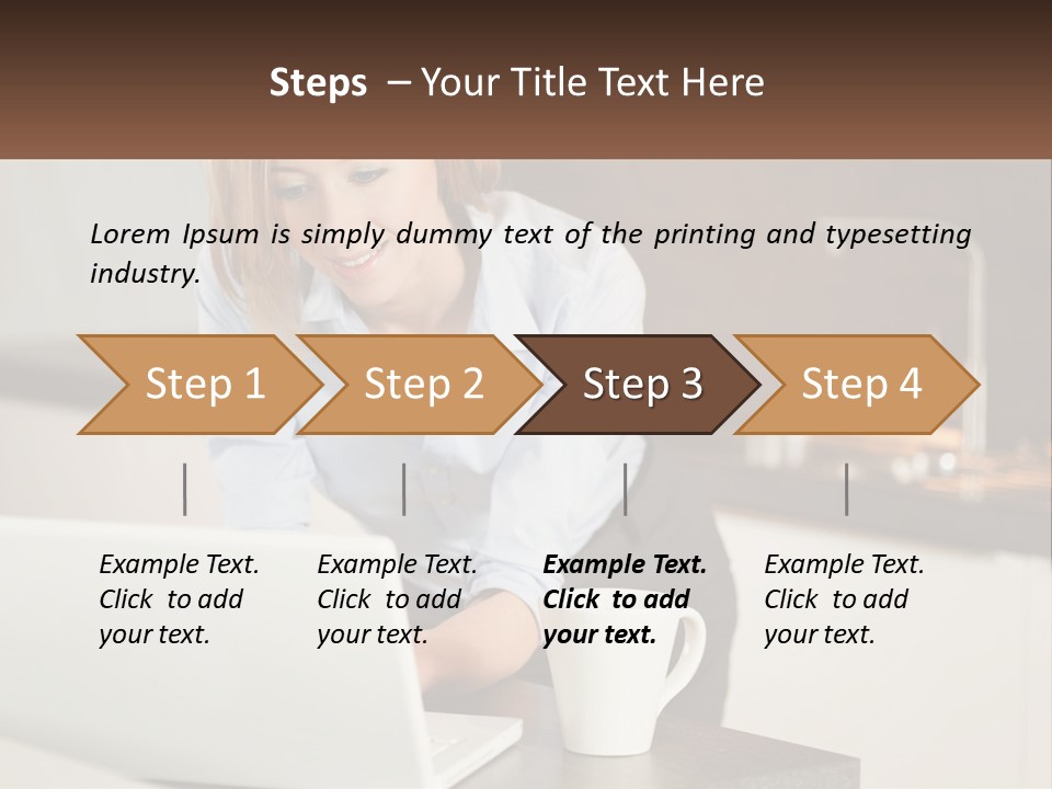 A Woman Sitting At A Table Using A Laptop Computer PowerPoint Template