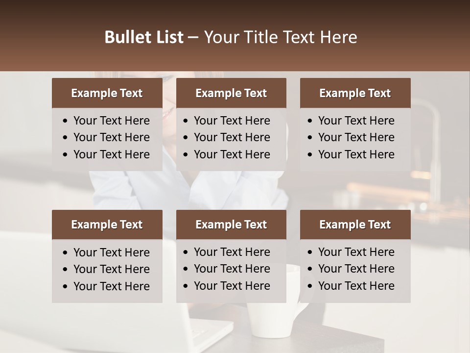 A Woman Sitting At A Table Using A Laptop Computer PowerPoint Template