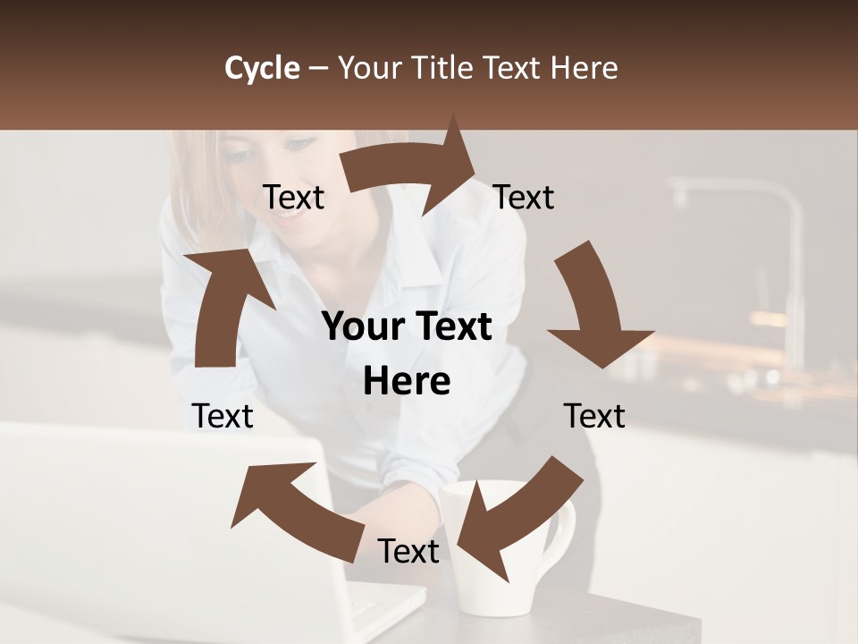 A Woman Sitting At A Table Using A Laptop Computer PowerPoint Template