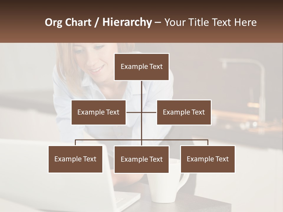 A Woman Sitting At A Table Using A Laptop Computer PowerPoint Template