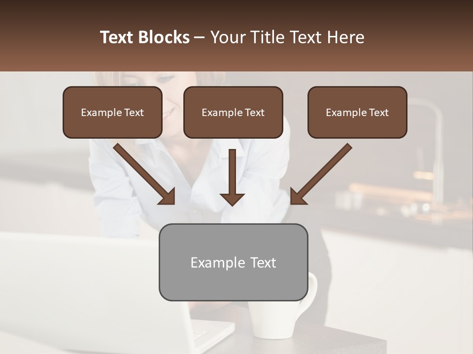 A Woman Sitting At A Table Using A Laptop Computer PowerPoint Template