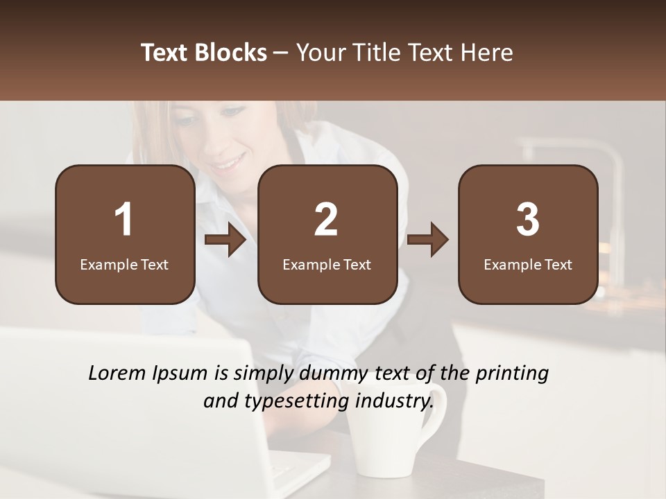 A Woman Sitting At A Table Using A Laptop Computer PowerPoint Template