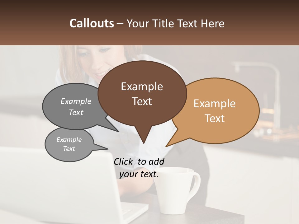 A Woman Sitting At A Table Using A Laptop Computer PowerPoint Template