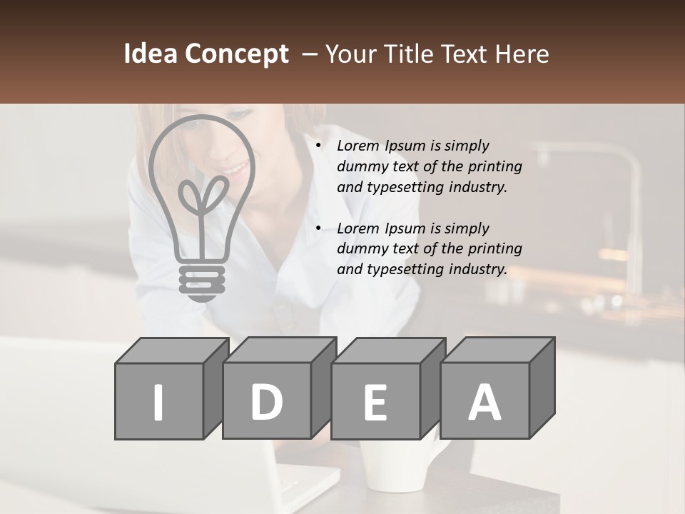 A Woman Sitting At A Table Using A Laptop Computer PowerPoint Template