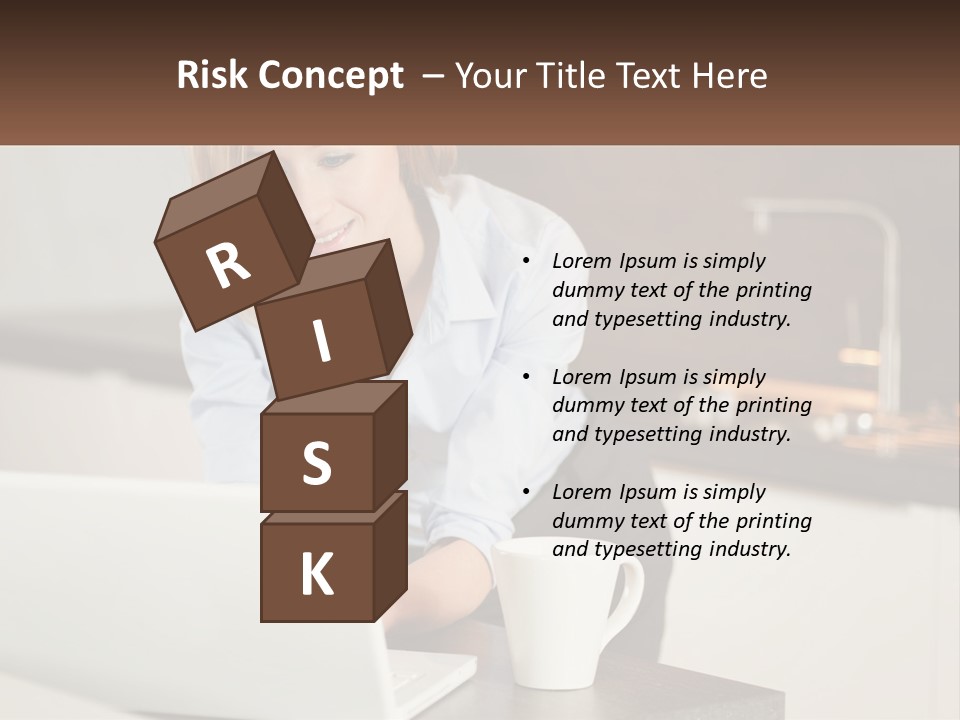 A Woman Sitting At A Table Using A Laptop Computer PowerPoint Template