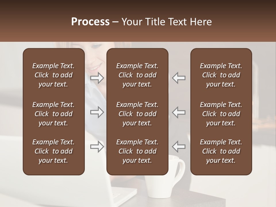 A Woman Sitting At A Table Using A Laptop Computer PowerPoint Template