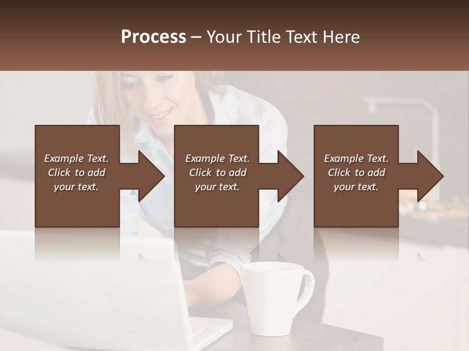 A Woman Sitting At A Table Using A Laptop Computer PowerPoint Template