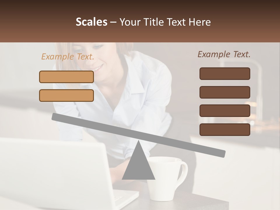 A Woman Sitting At A Table Using A Laptop Computer PowerPoint Template