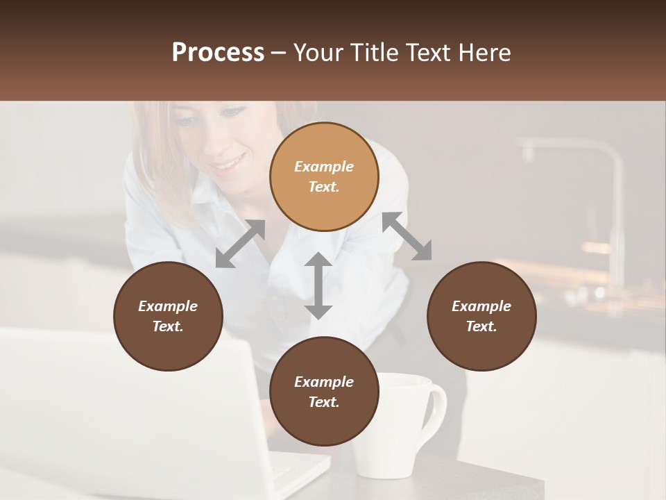 A Woman Sitting At A Table Using A Laptop Computer PowerPoint Template