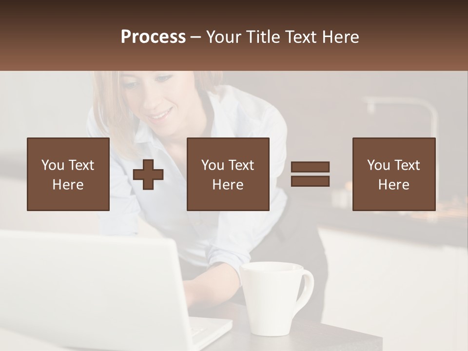 A Woman Sitting At A Table Using A Laptop Computer PowerPoint Template