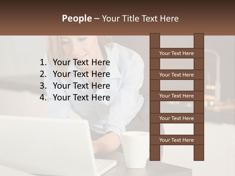 A Woman Sitting At A Table Using A Laptop Computer PowerPoint Template