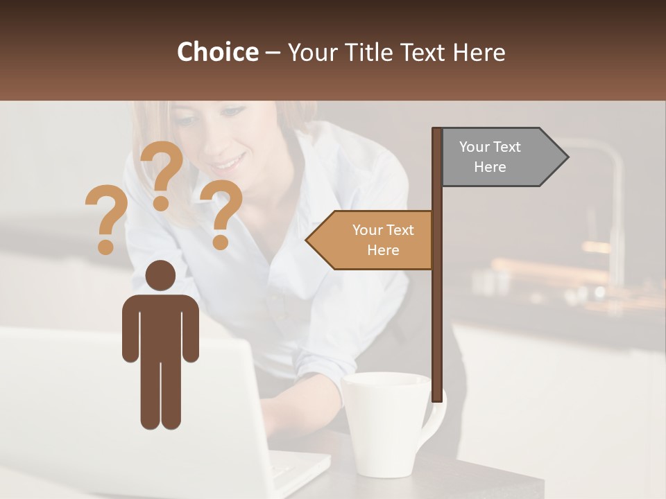 A Woman Sitting At A Table Using A Laptop Computer PowerPoint Template