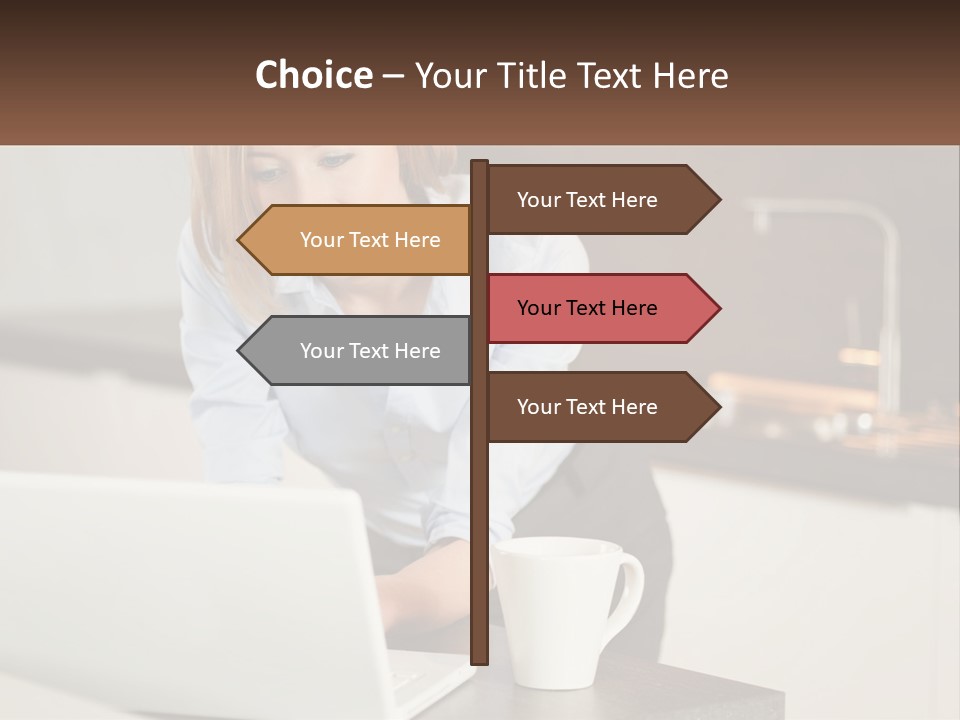 A Woman Sitting At A Table Using A Laptop Computer PowerPoint Template