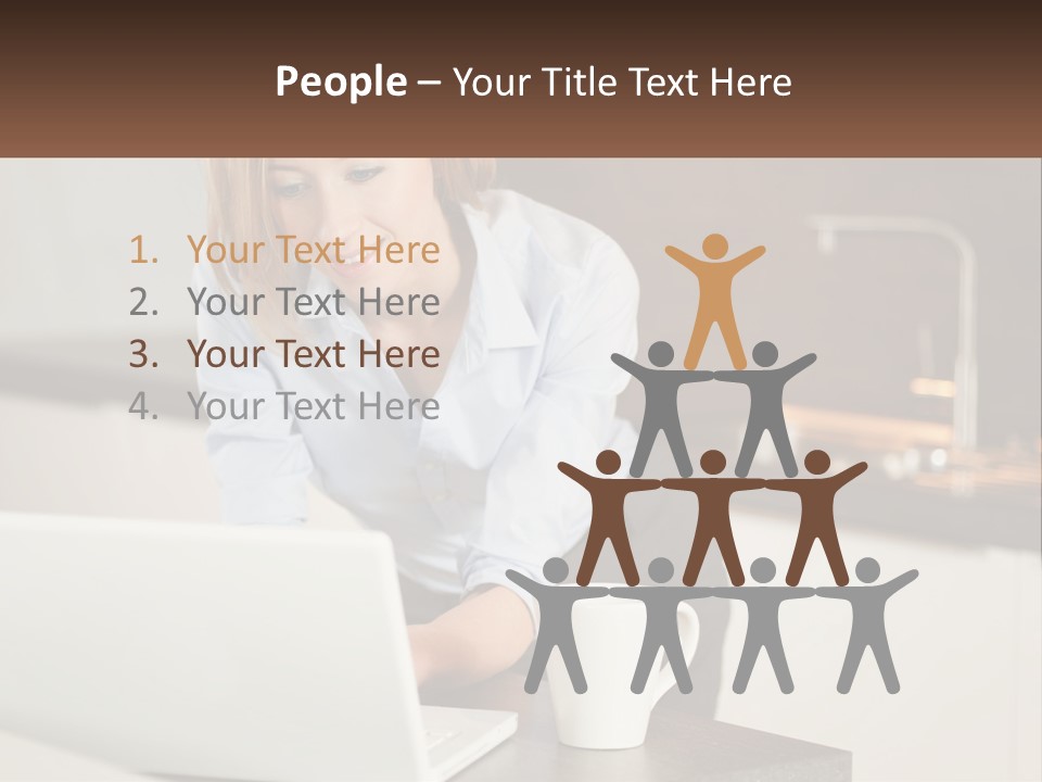 A Woman Sitting At A Table Using A Laptop Computer PowerPoint Template