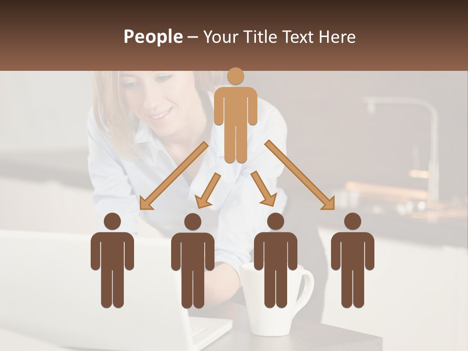 A Woman Sitting At A Table Using A Laptop Computer PowerPoint Template