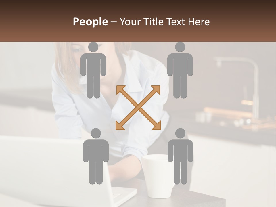 A Woman Sitting At A Table Using A Laptop Computer PowerPoint Template