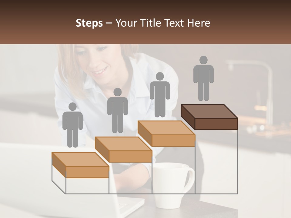 A Woman Sitting At A Table Using A Laptop Computer PowerPoint Template