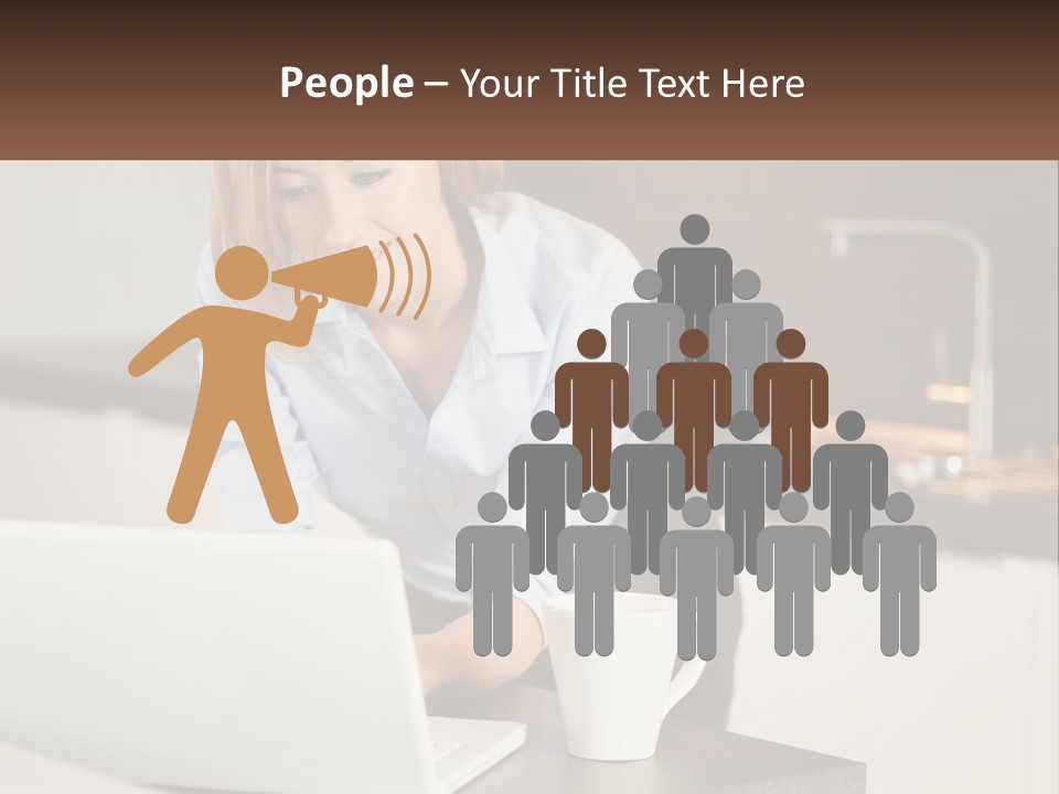 A Woman Sitting At A Table Using A Laptop Computer PowerPoint Template