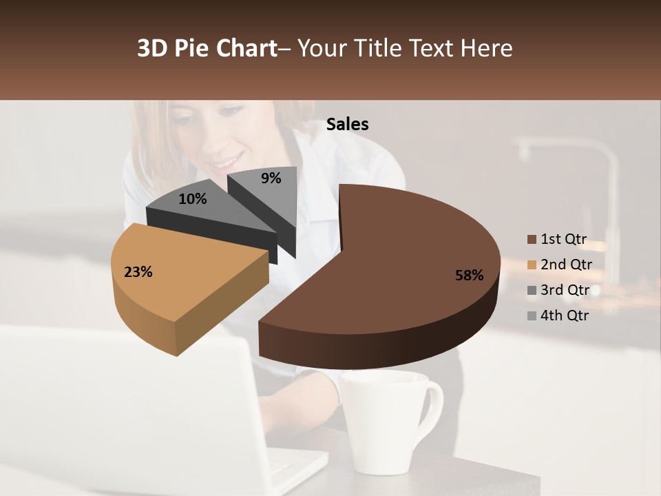 A Woman Sitting At A Table Using A Laptop Computer PowerPoint Template