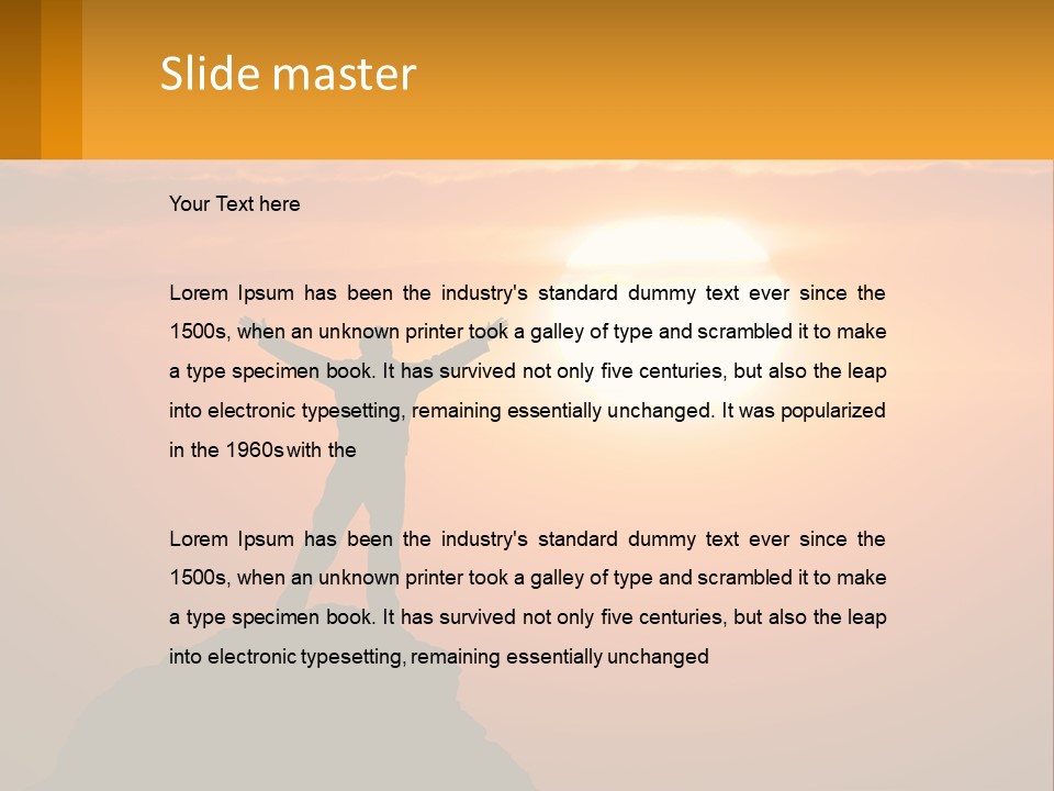 A Man Standing On Top Of A Hill With His Arms Outstretched PowerPoint Template