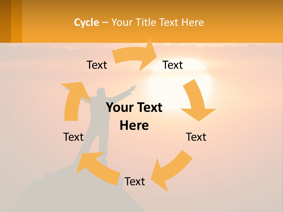 A Man Standing On Top Of A Hill With His Arms Outstretched PowerPoint Template