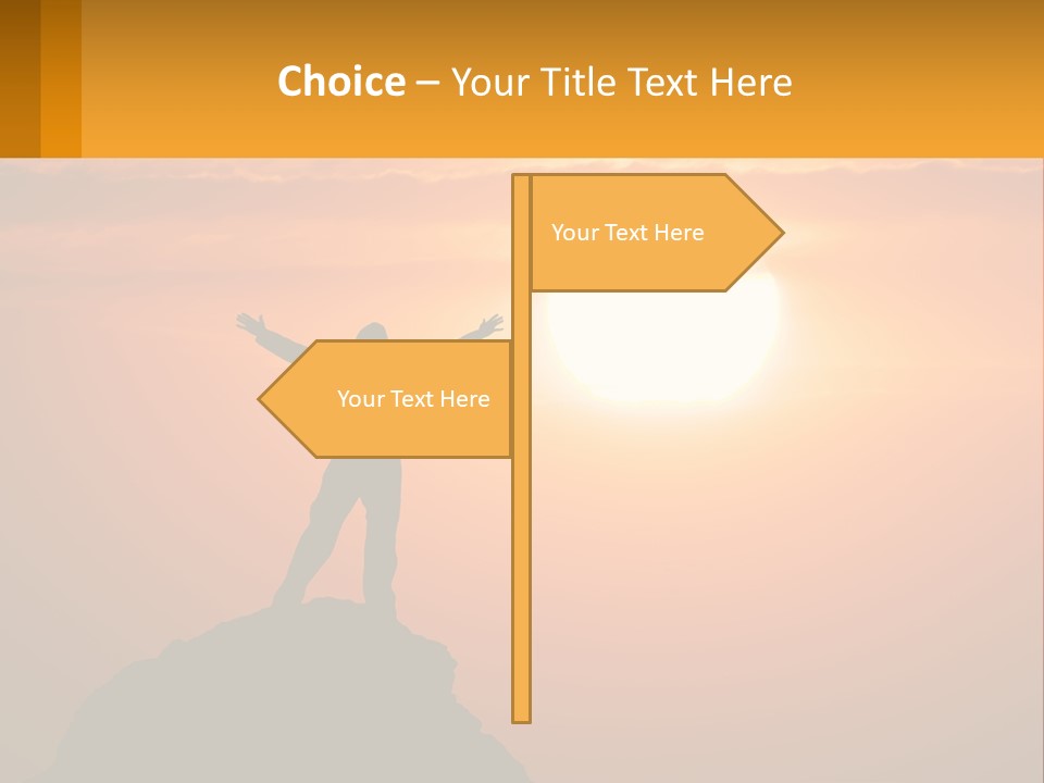 A Man Standing On Top Of A Hill With His Arms Outstretched PowerPoint Template
