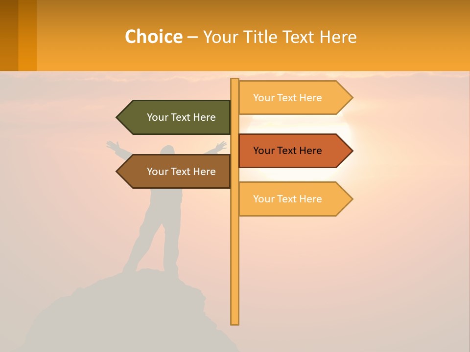 A Man Standing On Top Of A Hill With His Arms Outstretched PowerPoint Template