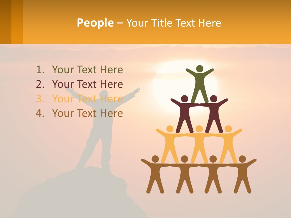 A Man Standing On Top Of A Hill With His Arms Outstretched PowerPoint Template