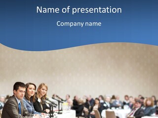 A Group Of People Sitting At A Table In Front Of Microphones PowerPoint Template