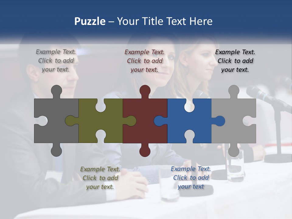 A Group Of People Sitting At A Table With Microphones PowerPoint Template