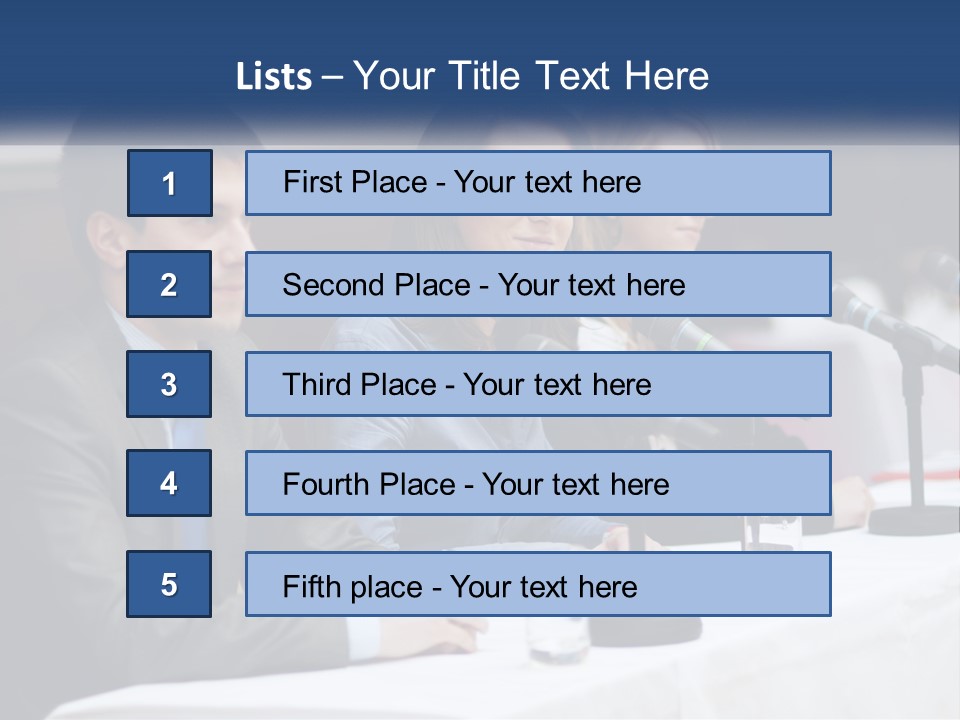 A Group Of People Sitting At A Table With Microphones PowerPoint Template