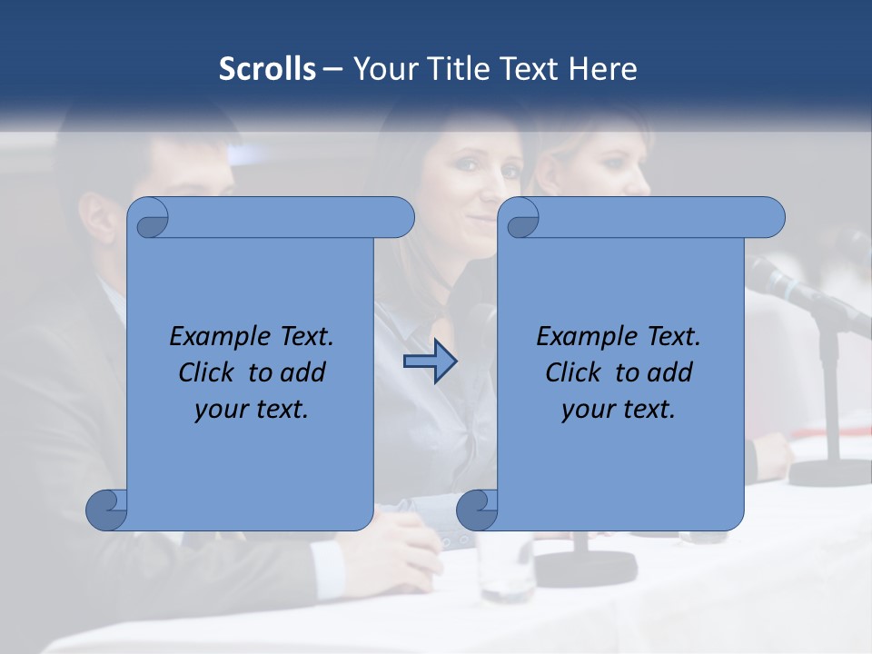 A Group Of People Sitting At A Table With Microphones PowerPoint Template
