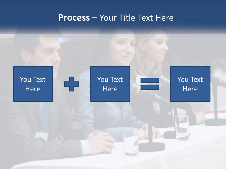 A Group Of People Sitting At A Table With Microphones PowerPoint Template