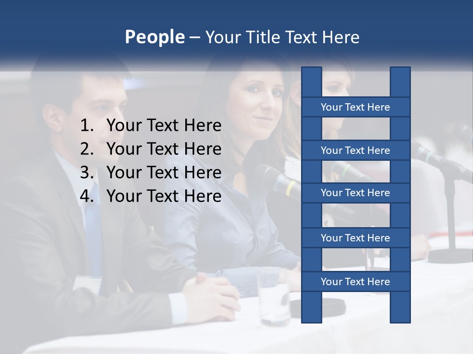 A Group Of People Sitting At A Table With Microphones PowerPoint Template