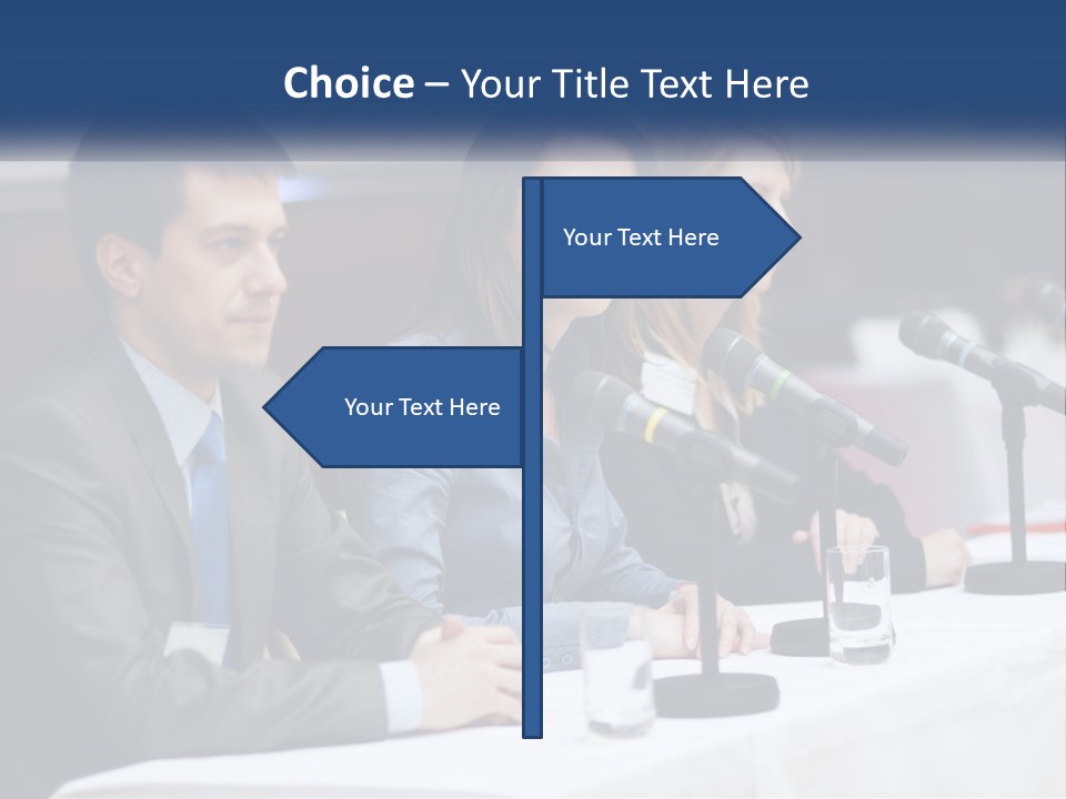 A Group Of People Sitting At A Table With Microphones PowerPoint Template