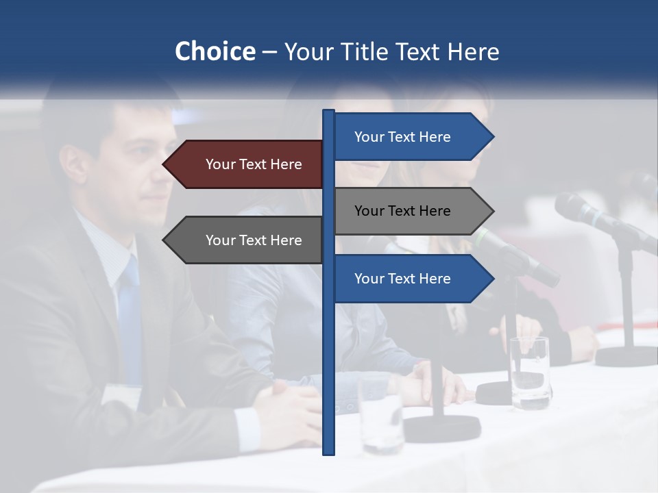 A Group Of People Sitting At A Table With Microphones PowerPoint Template