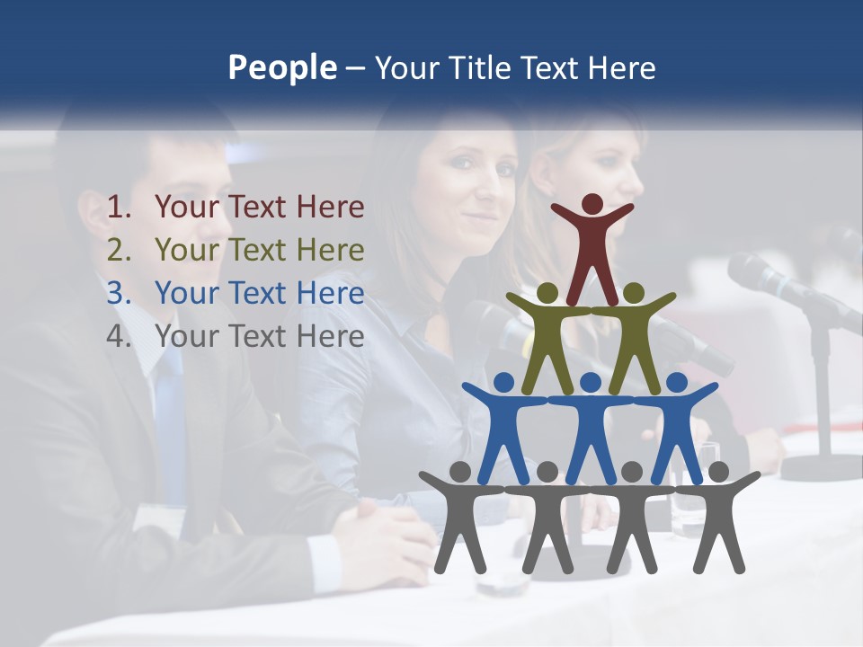 A Group Of People Sitting At A Table With Microphones PowerPoint Template