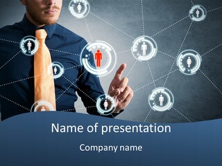 A Man In A Tie Is Pointing To A Network Of People PowerPoint Template